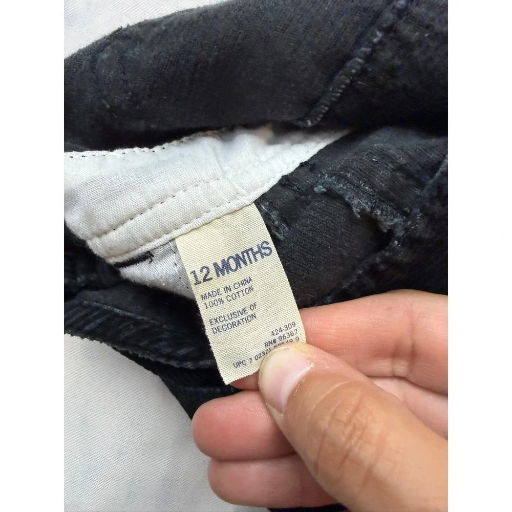 OSHKOSH Baby Boy 12 Months Black Corduroy Embroidered Penguin Snap Overall Pants